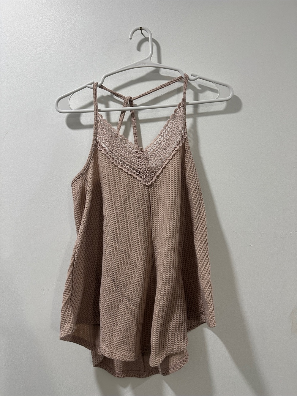 Lace-Trim Waffle Knit Cami Tank Top - Blush